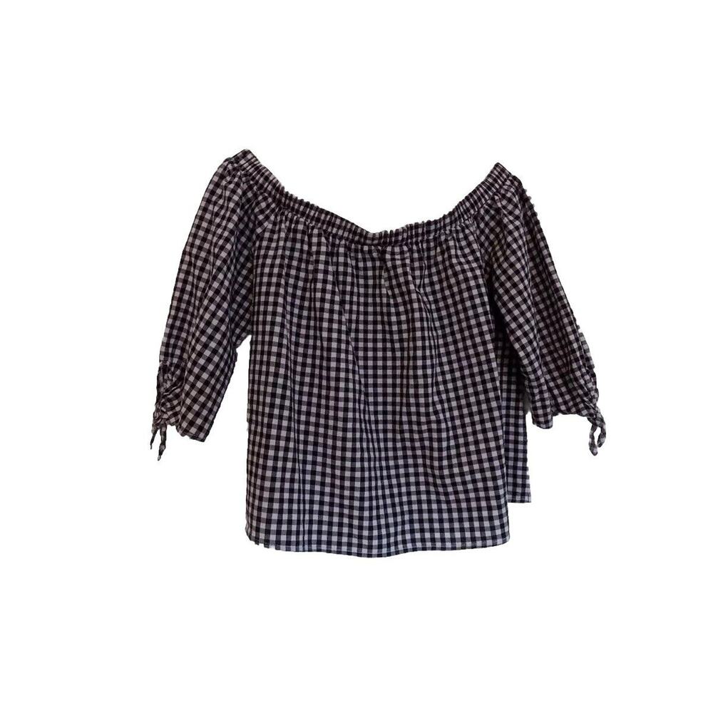 Caution To The Wind off shoulder crop top gingham size Large